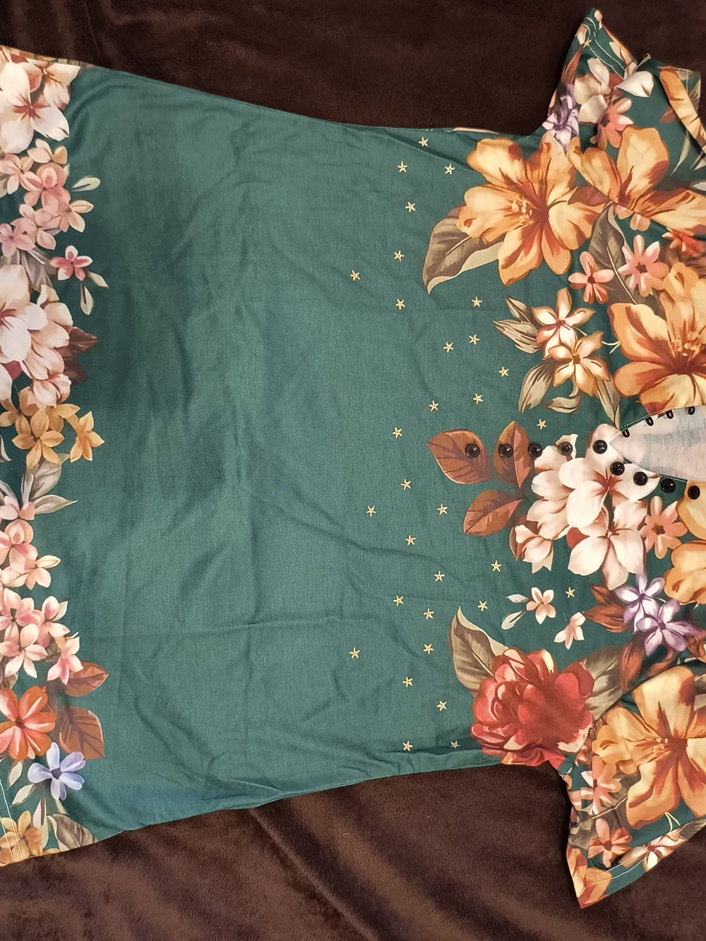 Floral Cold-Shoulder Women’s Top in Teal - Picture 2 of 9